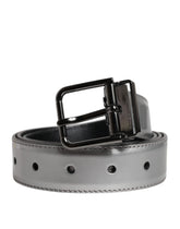 Dolce & Gabbana Silver Leather Classic Metal Logo Buckle Belt